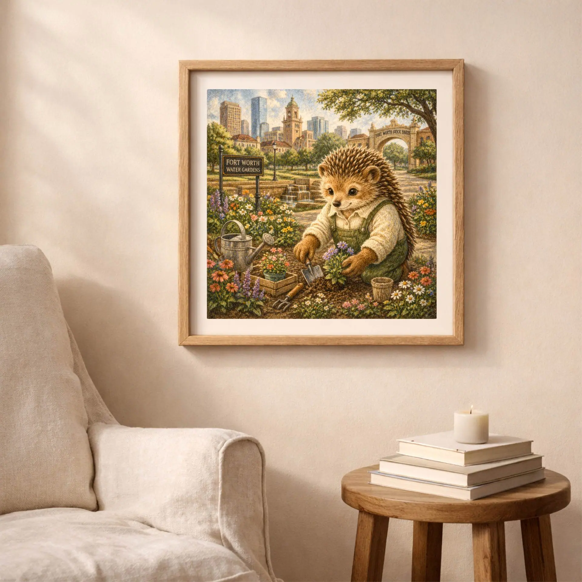 Woodland USA Travel Wall Art Set Printable Nursery Decor 5 Woodland Hedgehog Fort Worth printable wall art cozy home decor framed illustration