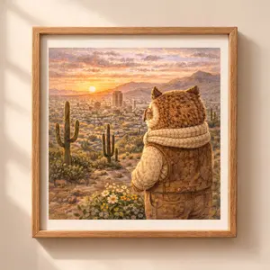 Woodland Owl El Paso Wall Art Printable desert sunset owl cactus nursery decor