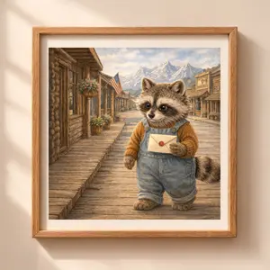 Woodland Raccoon Jackson wall art printable nursery decor western street illustration