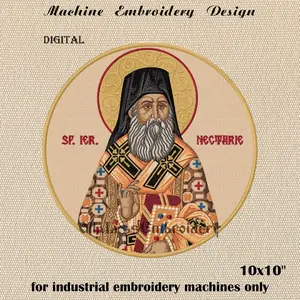 Round icon of Nectarios of Aegina embroidery design