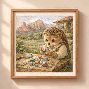 Woodland Hedgehog Sedona wall art printable nursery decor desert crystals illustration