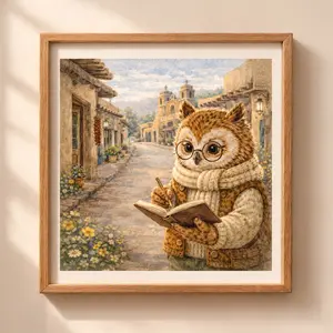 Woodland Owl Taos wall art printable nursery decor adobe street illustration
