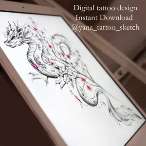 Dragon Tattoo Design Сherry Blossom Tattoo Idea Sketch Stencil
