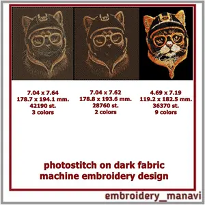 Biker Cat Photostitch Machine Embroidery Design Cool Glasses