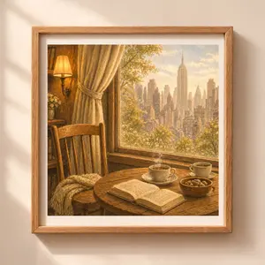 Woodland New York Interior Wall Art Printable cozy window city view NYC cottagecore decor