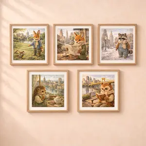 Woodland USA Travel wall art printable set animals collection