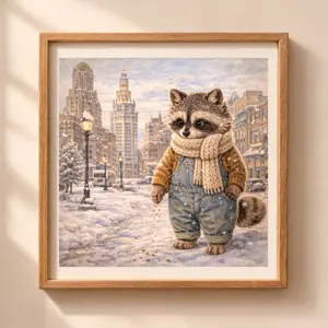 Woodland raccoon Buffalo wall art printable winter nursery decor