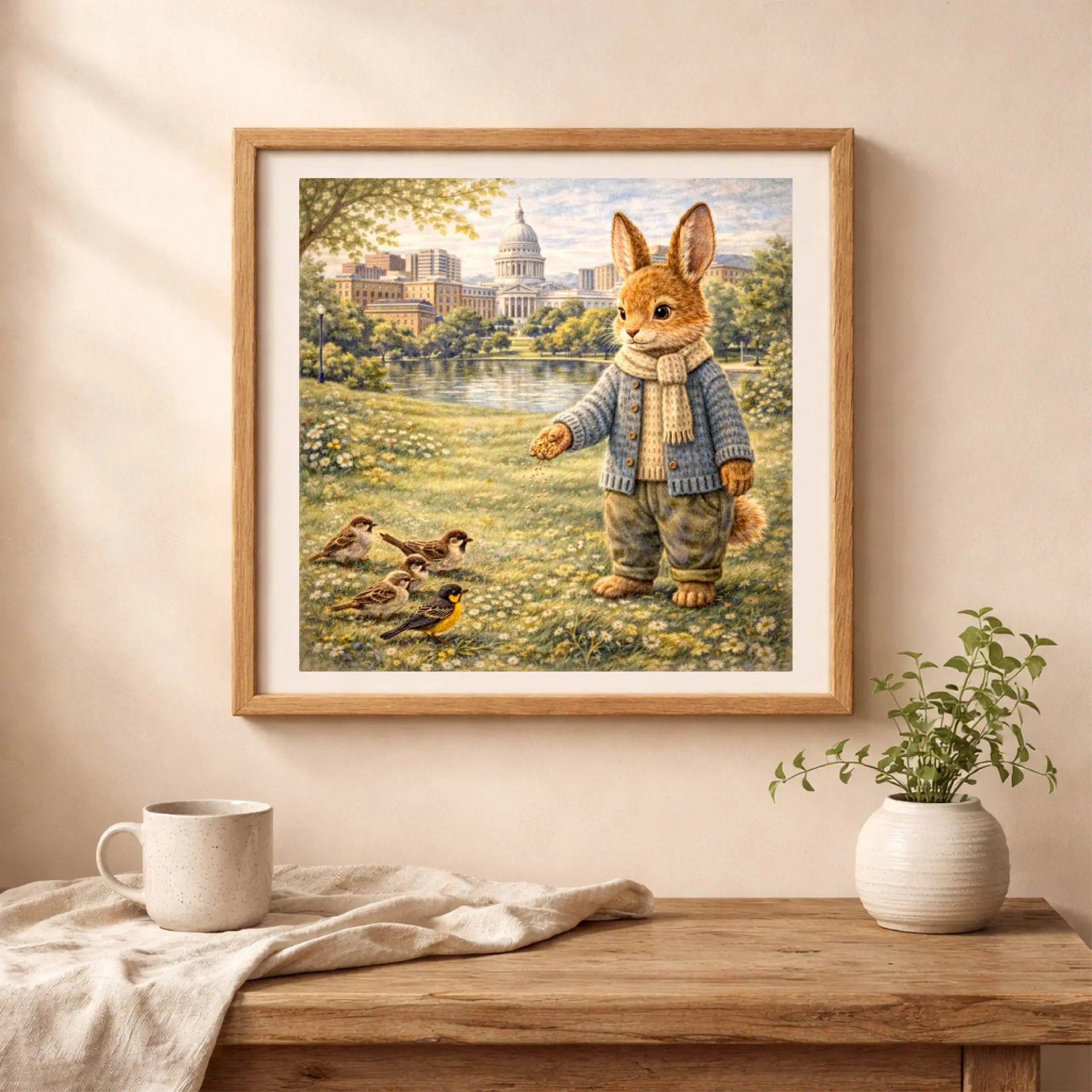 Woodland Rabbit Madison Wall Art Printable Nursery Decor 2 Woodland rabbit Madison printable wall art in cozy interior