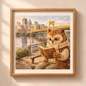 Woodland owl Pittsburgh wall art printable nursery decor