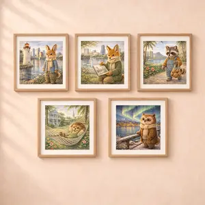 Quiet Woodland USA Travel animal illustration collection gallery wall