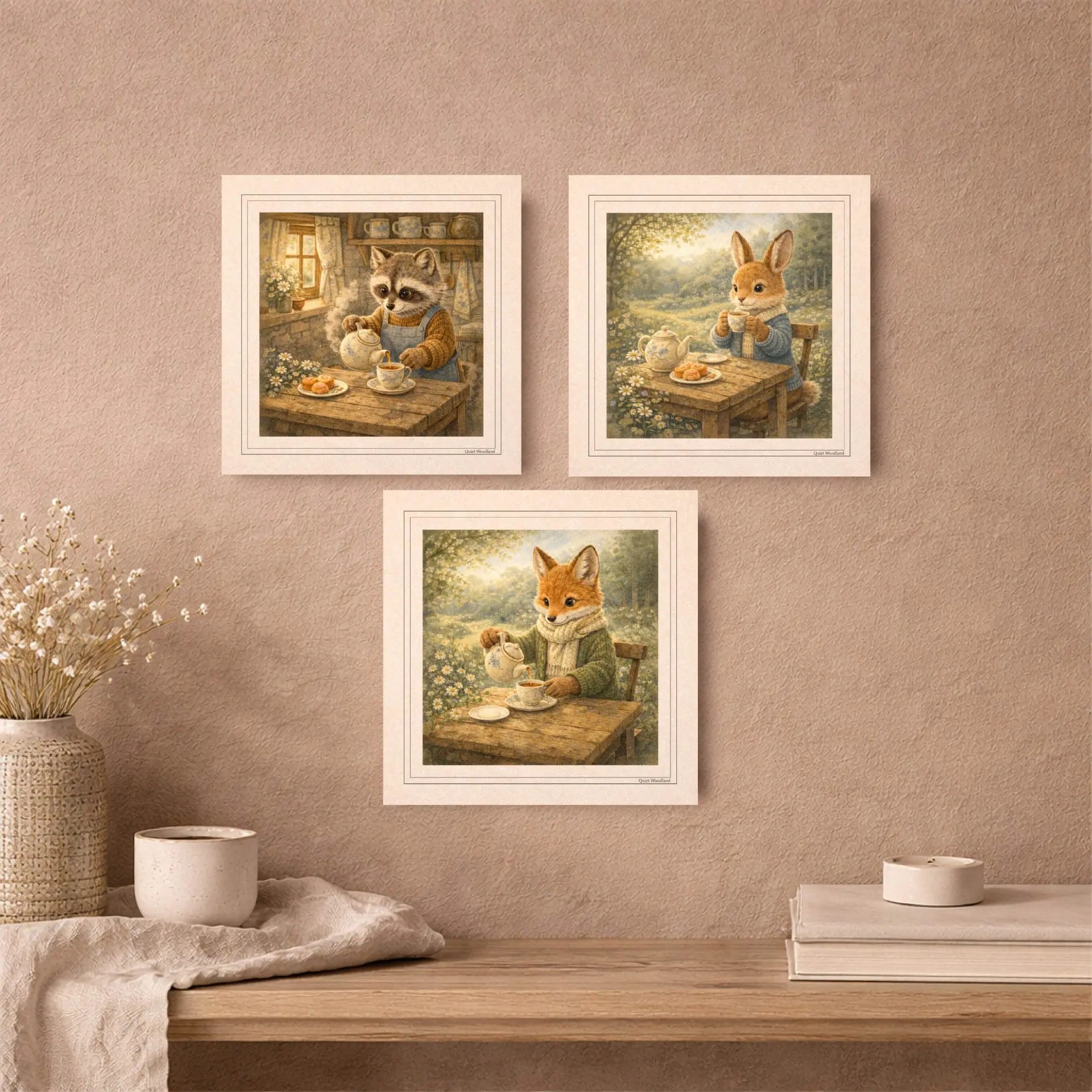 Woodland Tea Time Printable Postcards Cottagecore Set 5 Woodland animal tea time printable postcards cozy home decor