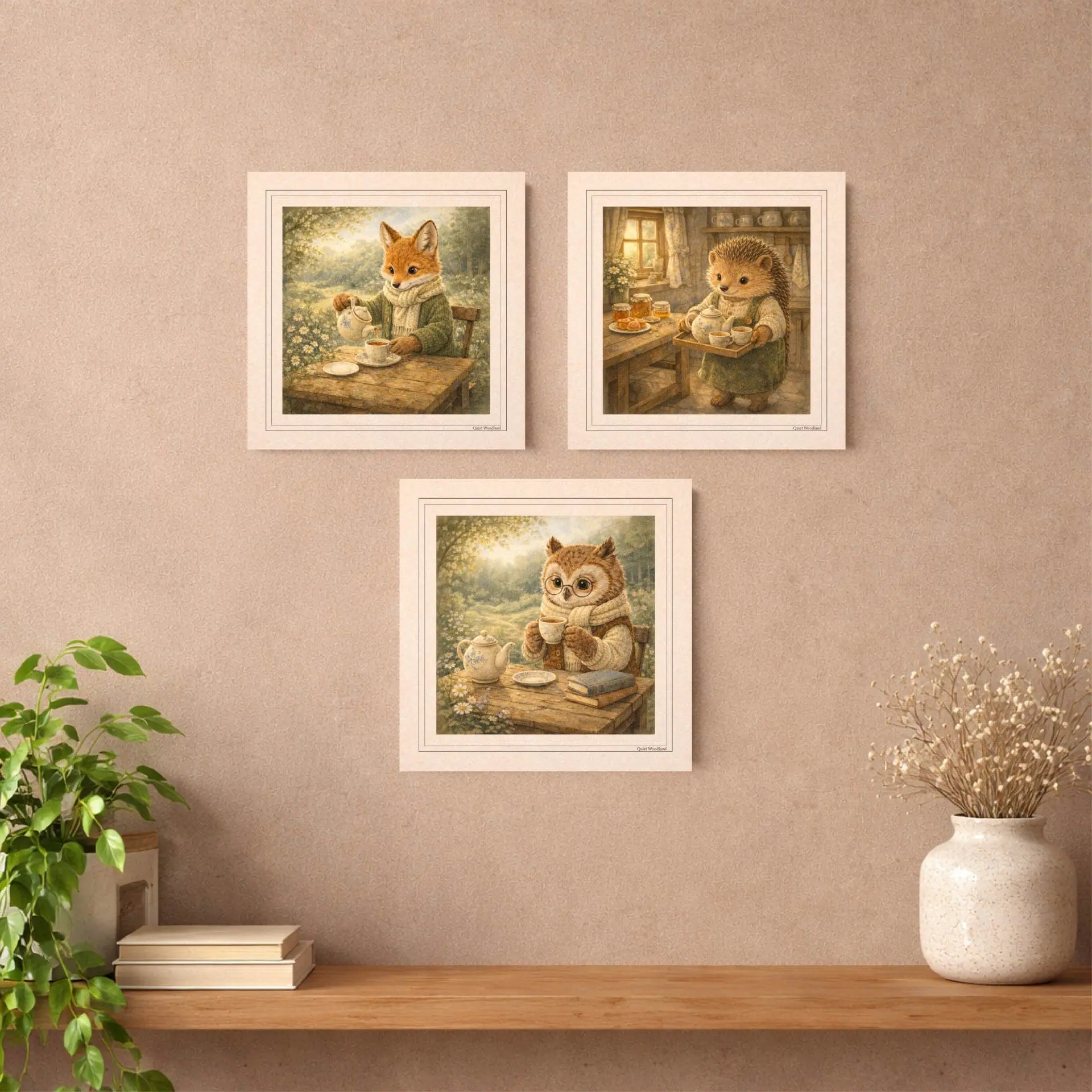 Woodland Tea Time Printable Postcards Cottagecore Set 4 Woodland tea time printable postcards wall decor cottagecore animal art