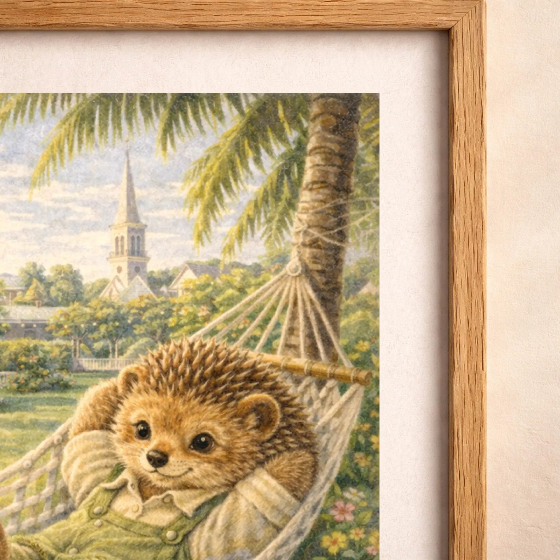 Woodland Hedgehog Key West Wall Art Printable Decor 4 woodland hedgehog illustration detail hammock tropical cottagecore art
