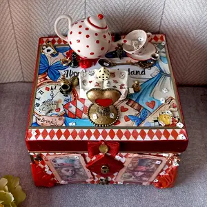 Box Alice in Wonderland, Cheshire cat Storage, Blue Caterpillar ring holder, Mad Hatter box, White rabbit