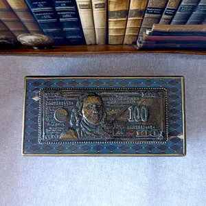 Bill holder, Banknote box with lid, Wooden box for money, 100 dollars, Organizer for banknotes, Storage box, Treasure box, Memory box, Banknote case
