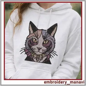 Cat in Hoodie Photostitch by Embroidery Manavi 05. 2 stitch types, 3 styles, instant download. Perfect for streetwear, DIY gifts and bags with love. Shop now!