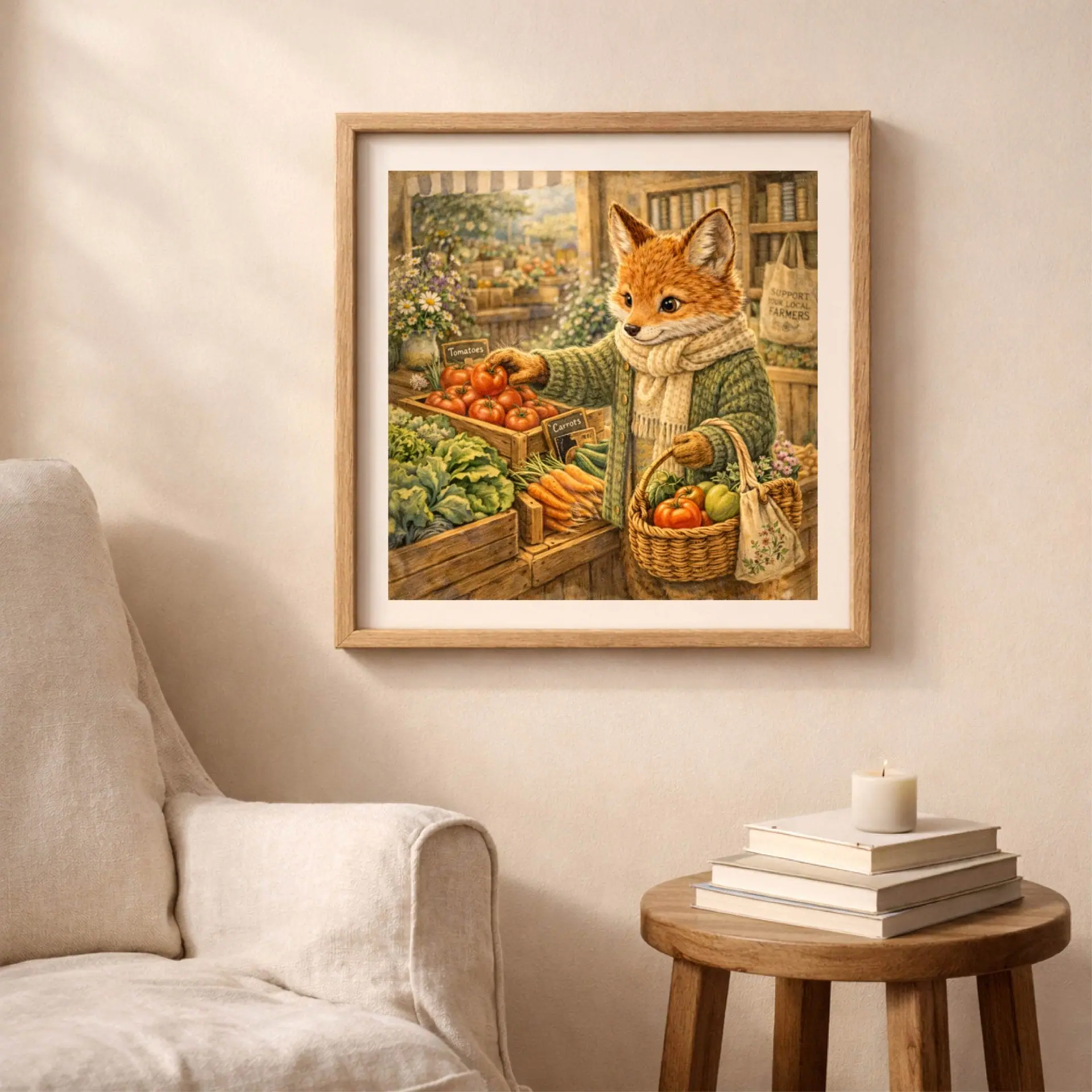 Woodland Fox Market Wall Art Printable Nursery Decor 3 woodland fox market wall art cozy cottagecore nursery decor printable