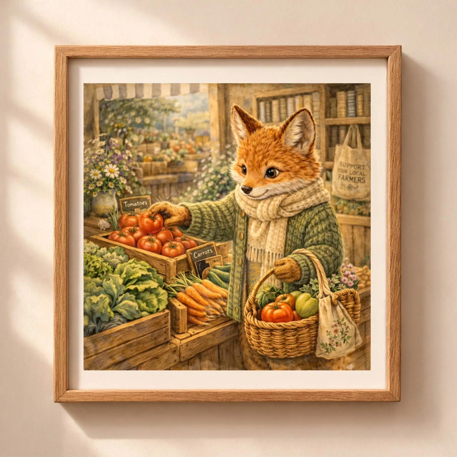 Woodland Fox Market Wall Art Printable Nursery Decor 1 Woodland fox market wall art printable nursery decor cozy farmers market fox illustration