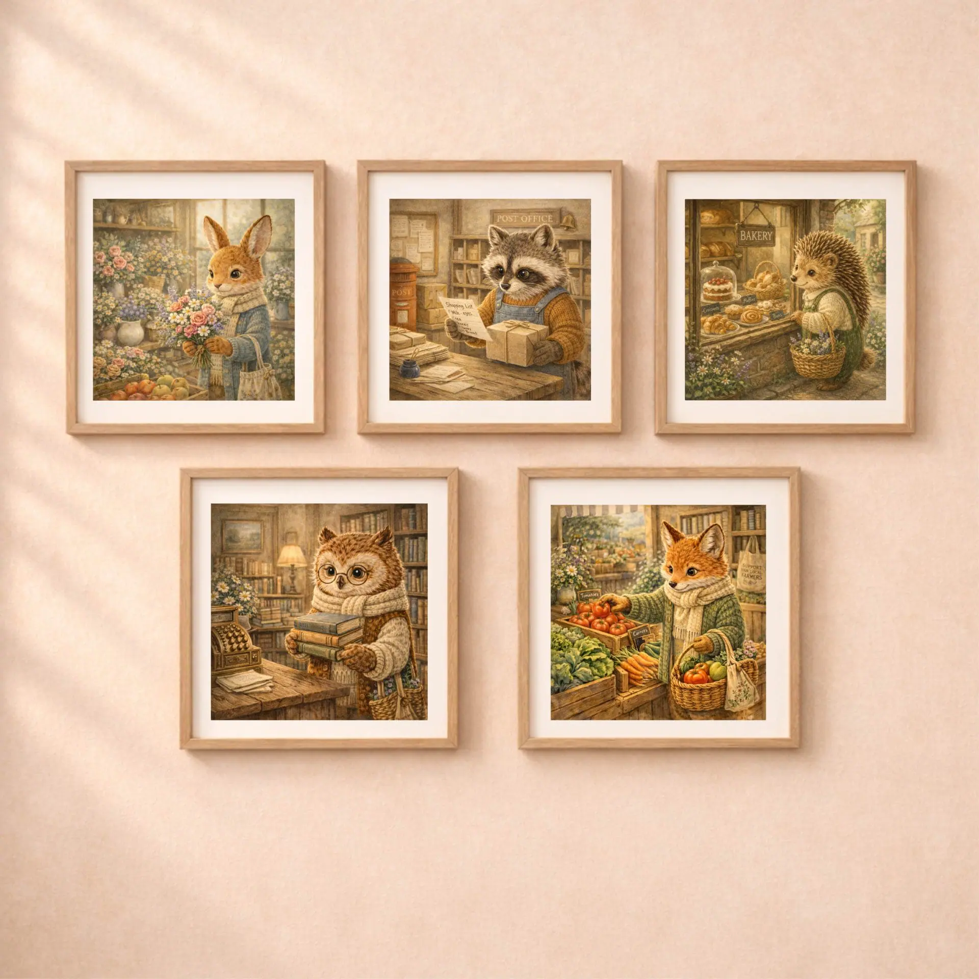 Woodland Raccoon Post Office Wall Art Printable Decor 6 woodland animals shopping wall art set fox raccoon bunny owl hedgehog printable