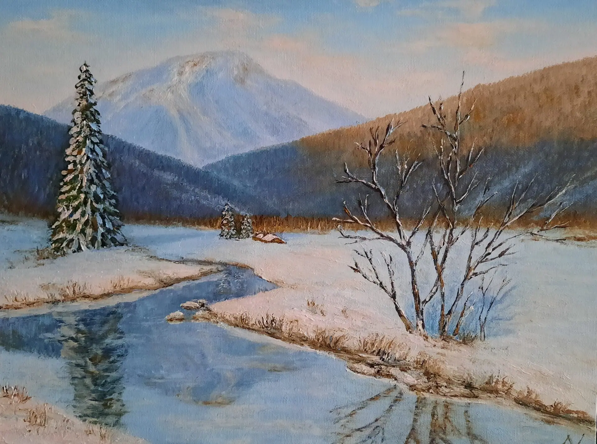 Winter landscape original oil painting. Free delivery 1 Winter landscape original oil painting. Free delivery