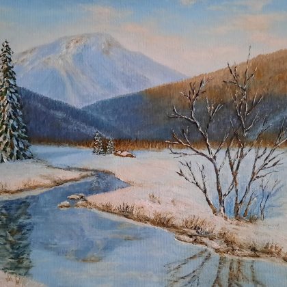 Winter landscape original oil painting. Free delivery