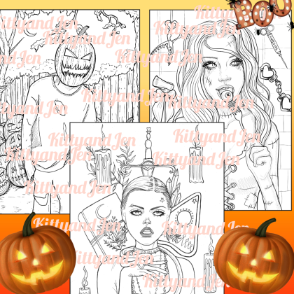 Halloween set of coloring pages