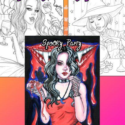 "Spooky Party part 1" Pdf coloring book 10 pages