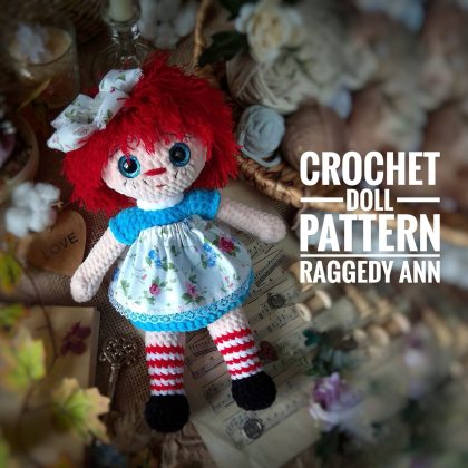 Crochet doll pattern Raggedy Ann, Amigurumi doll