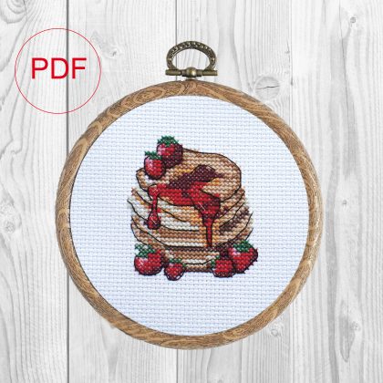 Cross stitch pattern pancakes with strawberries