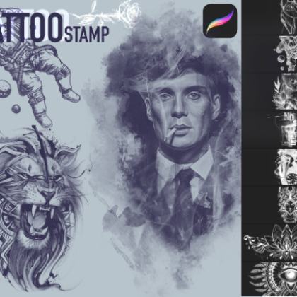 25 TATTOO STAMP brushes for Procreate