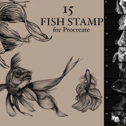 15 FISH STAMP brushes for Procreate