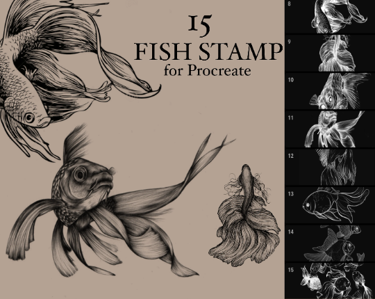 15 FISH STAMP brushes for Procreate 1 15 FISH STAMP brushes for Procreate