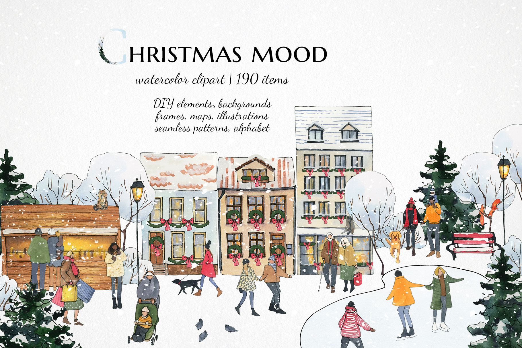 Christmas city clipart, Watercolor winter house illustrations 1 Christmas city clipart, Watercolor winter house illustrations