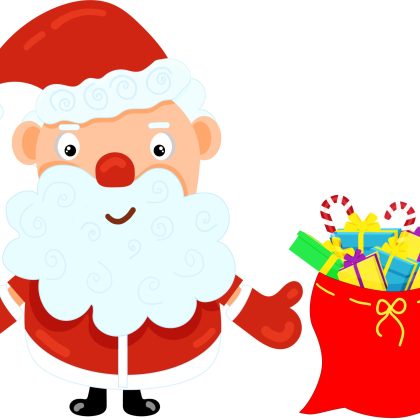 Illustration of cute cartoon santa with christmas sack