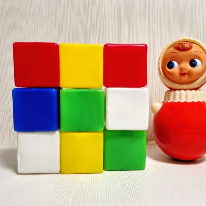 Soviet Vintage toy Colored Cubes. Set Plastic blocks