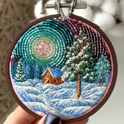 Night Magic, hand embroidery landscape