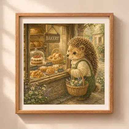 woodland hedgehog bakery wall art printable nursery decor cottagecore animal illustration