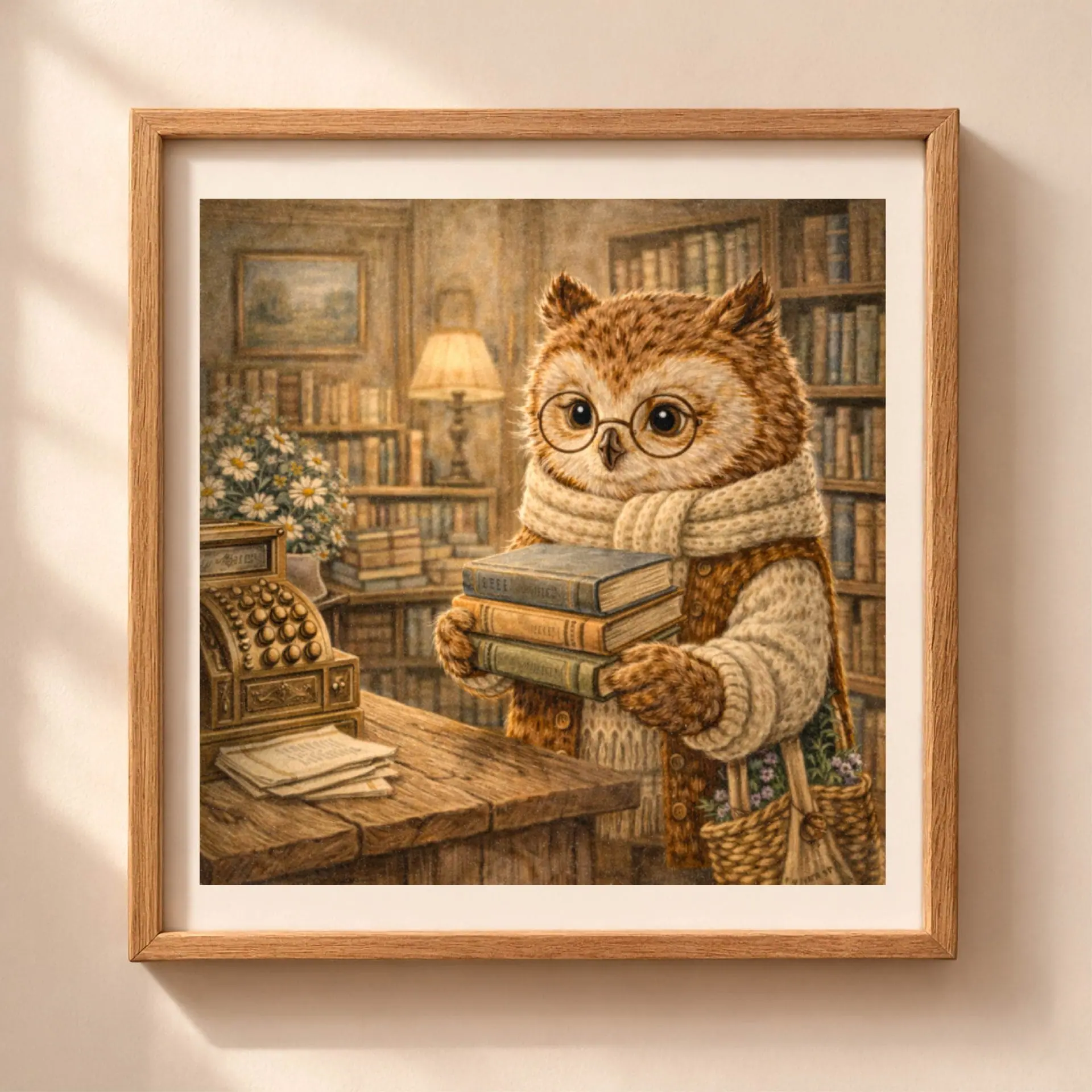 Woodland Owl Bookstore Wall Art Printable Decor 1 woodland owl bookstore wall art printable nursery decor cottagecore animal illustration