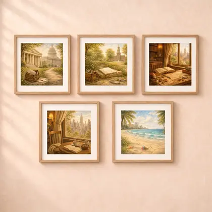 Woodland USA Travel Wall Art Set printable gallery wall with New York Boston Philadelphia Miami Washington