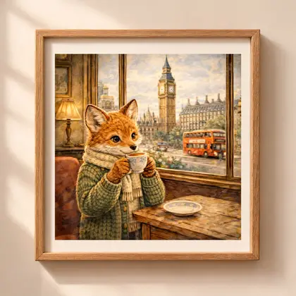 fox london printable wall art woodland uk travel decor big ben nursery illustration