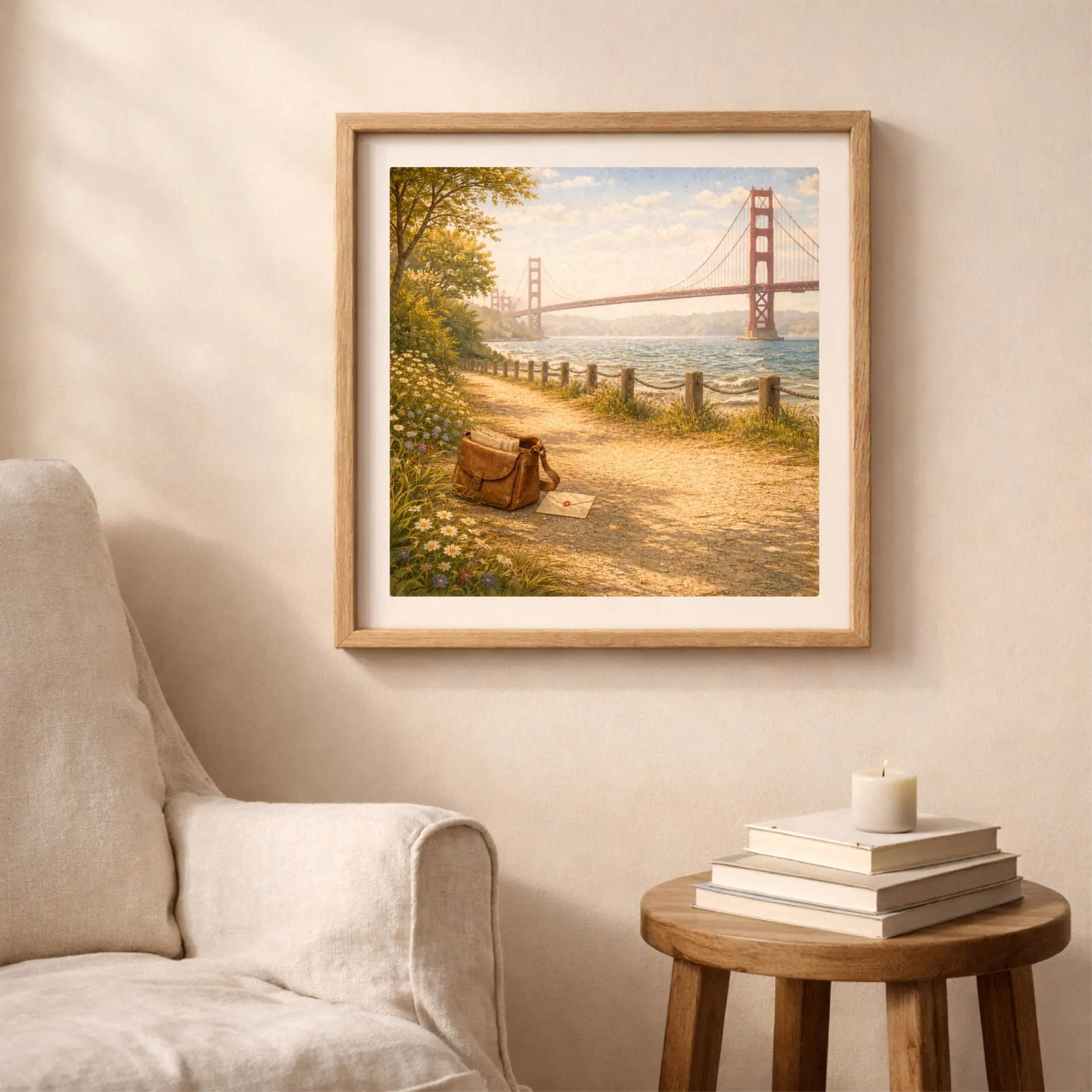 Woodland San Francisco Wall Art Printable Golden Gate Decor 3 Golden Gate Bridge printable wall art in cozy living room decor