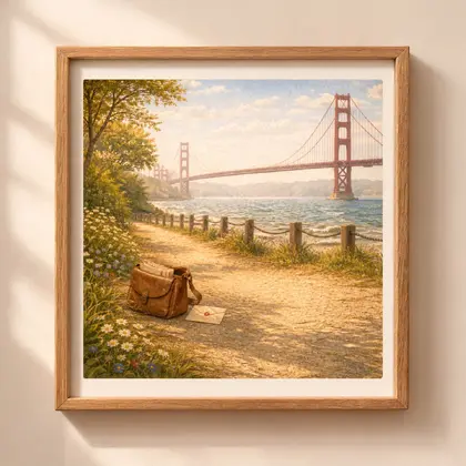 Woodland San Francisco Wall Art Printable with Golden Gate Bridge coastal landscape