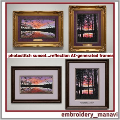 Two photostitch sunset reflection embroidery designs capture nature’s calm beauty. Perfect handmade gifts. Instant download. Embroidery Manavi 05.