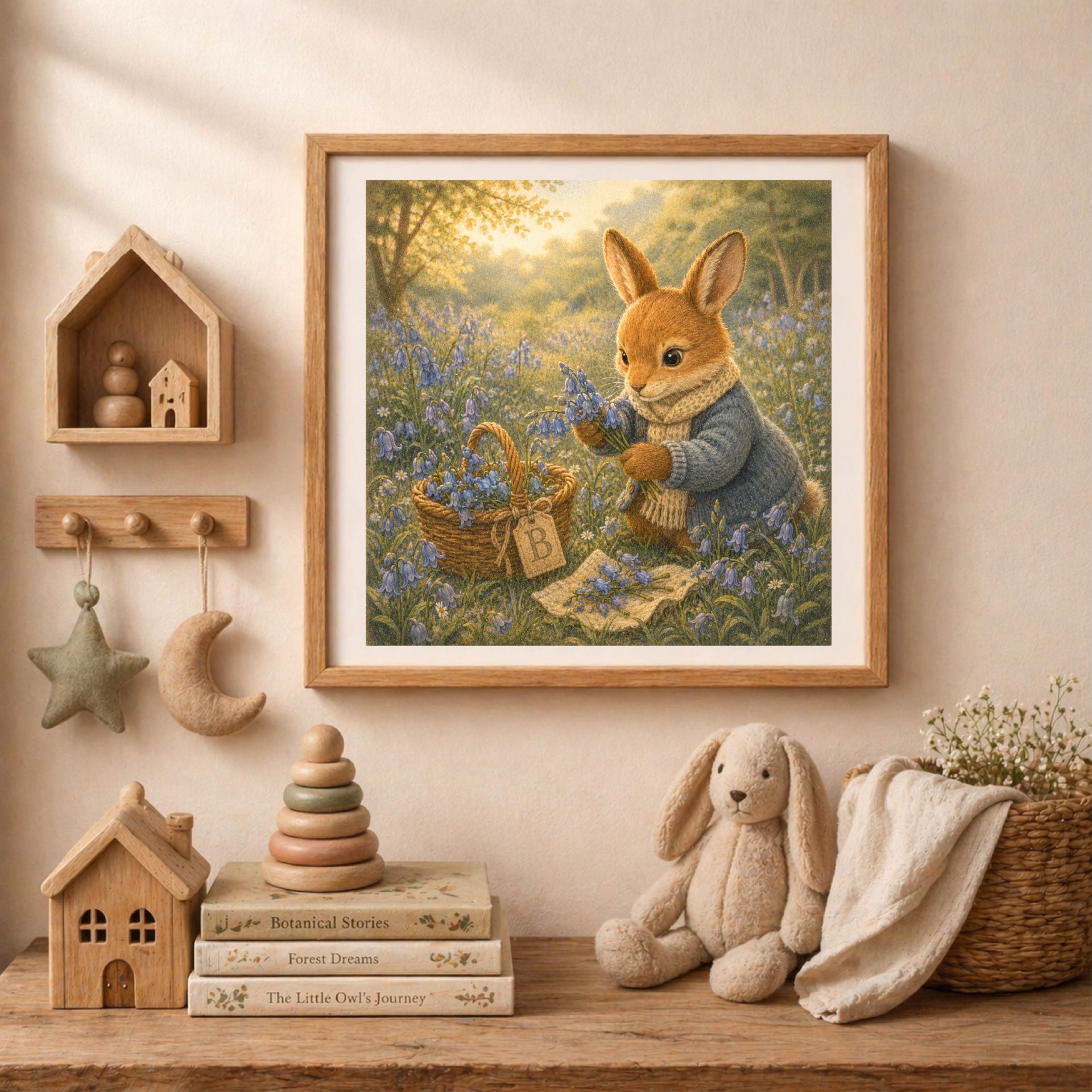 Woodland Bunny Monogram B Wall Art Printable Nursery Decor 4 Bunny Monogram Printable Woodland Nursery Decor with neutral cottagecore styling