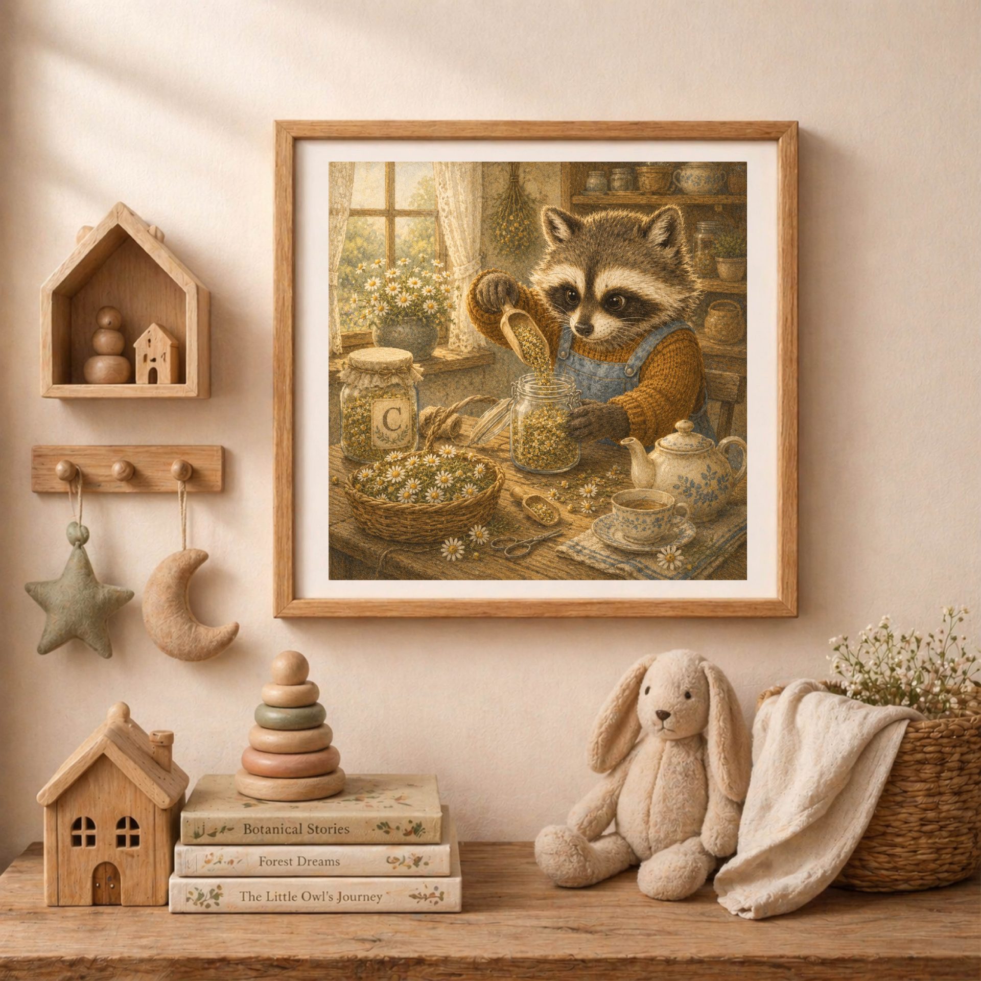 Woodland Raccoon Monogram C Wall Art Printable Nursery Decor 4 Woodland raccoon printable baby room decor in cozy nursery interior