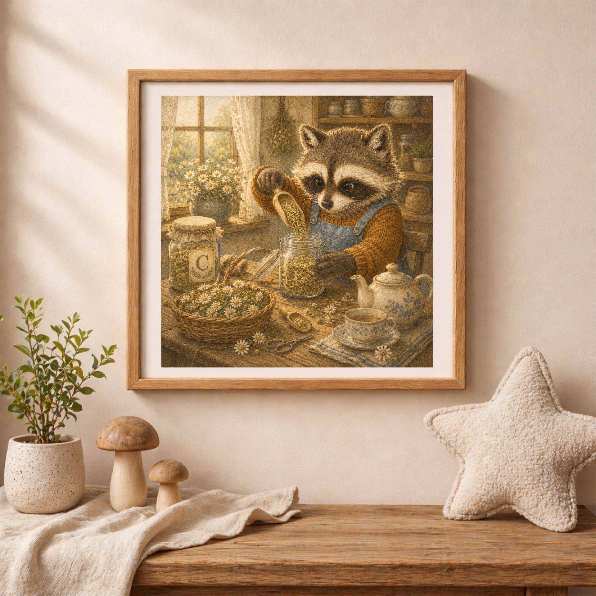 Woodland Raccoon Monogram C Wall Art Printable Nursery Decor 5 Raccoon monogram C cottagecore wall art printable with neutral nursery styling
