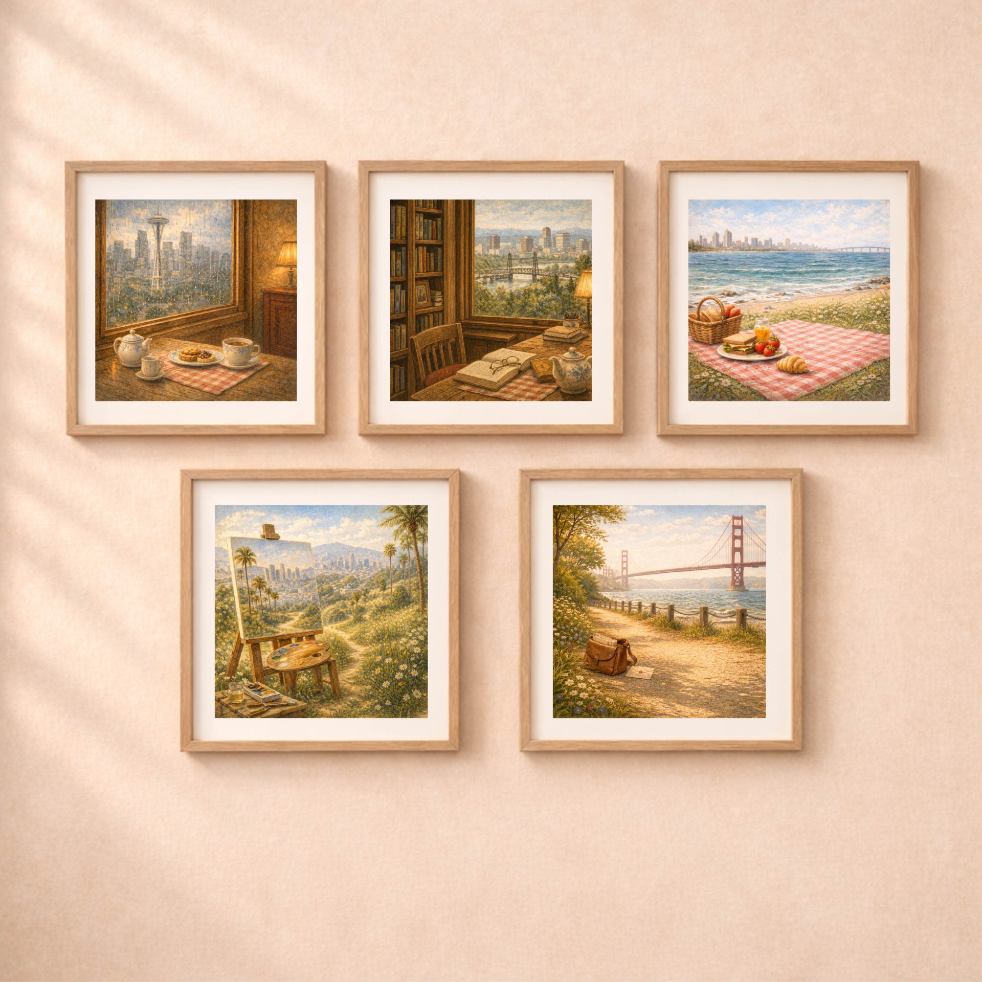 Woodland Portland Wall Art Printable Cozy Reading Decor 6 Quiet Woodland USA travel printable collection with Portland and Seattle illustrations