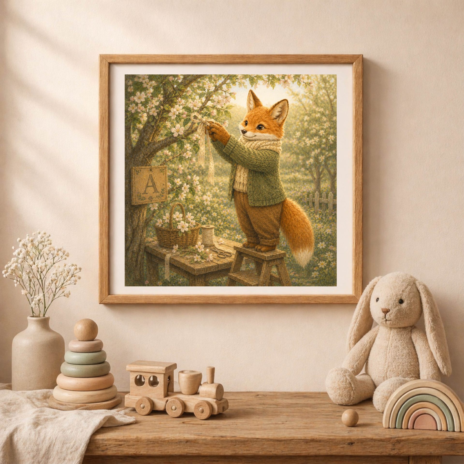 Woodland Animal Monogram Wall Art Printable Nursery Set 2 Woodland Fox Monogram A printable wall art for nursery decor in cottagecore storybook style