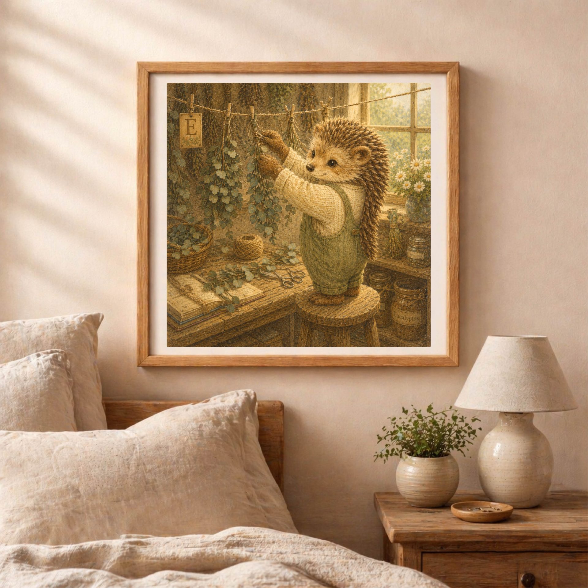Woodland Animal Monogram Wall Art Printable Nursery Set 6 Woodland Hedgehog Monogram E printable wall art with eucalyptus branches and nursery decor