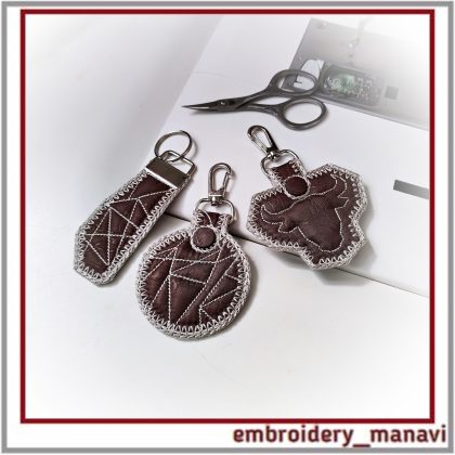 Taurus ITH key fob set with three quilted patterns, one hoop construction, step by step instruction, instant download by Embroidery Manavi 05